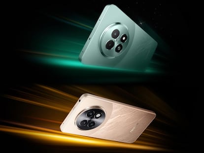 Nuevos teléfonos realme 13 5G y realme 13+ 5G con fondo negro