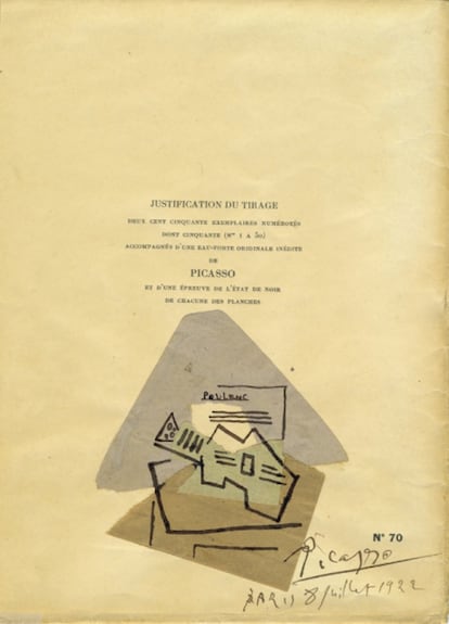 Trente-deux reproductions des maquettes en couleurs décor par Picasso pour le ballet «Le Tricorne», dedicada a Francis Poulenc. Paris, Éditions Paul Rosenberg, 1920.
