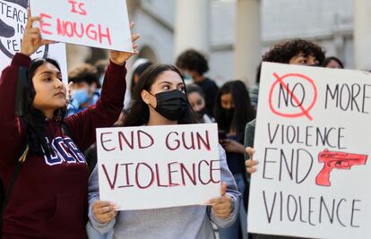 Students protest gun violence in front of City Hall, in Los Angeles