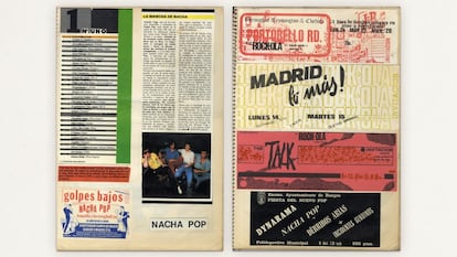 Recortes de prensa sobre Nacha Pop y entradas a conciertos.