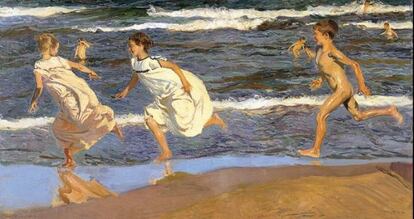 'Corriendo por la playa'. Este cuadro está en el museo de arte contemporáneo de Oviedo. La bisnieta de Sorolla encontró los trabajados preparatorios en el Museo de Arte Blookyn. Llevaban allí desde que fueron adquiridos, en 1927, y, desde entonces, nunca habían sido expuestos. Volverán hacerlo junto con la obra a la que dieron pie en la exposición 'Sorolla and América'.