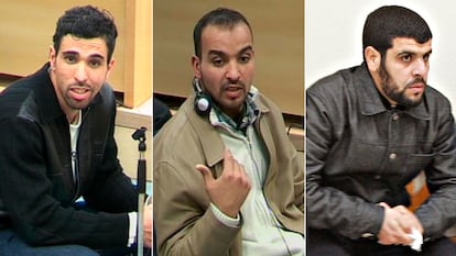 De izquierda a derecha, Jamal Zougam, Othman El Gnaoui y Abdelilah Hriz.