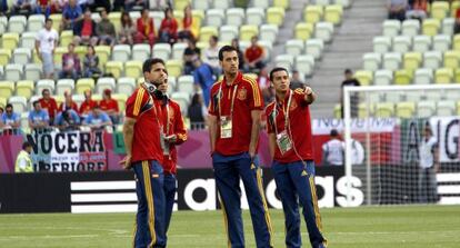 Cesc Fábregas, Sergio Busquets y Pedro