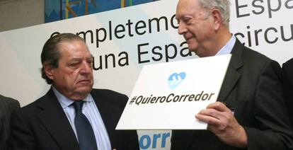 El presidente de la Asociaci&oacute;n Valenciana de Empresarios, Vicente Boluda, y el presidente del C&iacute;rculo de Econom&iacute;a de la comunidad aut&oacute;noma, Juan Jos&eacute; Bruguera, en apoyo del Corredor Mediterr&aacute;neo.