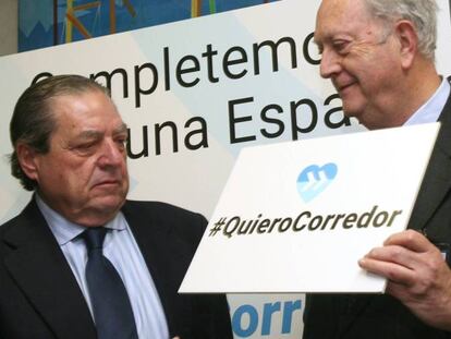 El presidente de la Asociaci&oacute;n Valenciana de Empresarios, Vicente Boluda, y el presidente del C&iacute;rculo de Econom&iacute;a de la comunidad aut&oacute;noma, Juan Jos&eacute; Bruguera, en apoyo del Corredor Mediterr&aacute;neo.