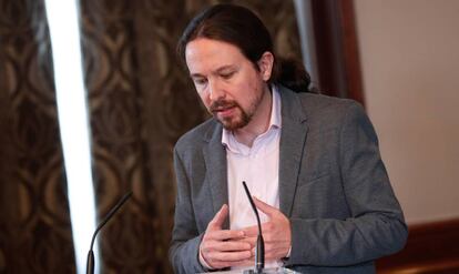 Pablo Iglesias, tras la firma del pacto con Pedro Sánchez.