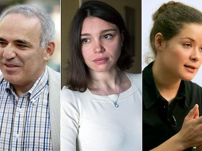 Desde la derecha: el ajedrecista Gari Kasparov; la periodista Zhana Nemtsov y la activista María Gaidar.