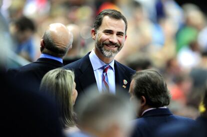 27 de enero de 2013. La sonrisa de un aficionado al deporte. Antes de la final del Campeonato del Mundo de Balonmano entre España y Dinamarca en el Palau Sant Jordi en Barcelona.