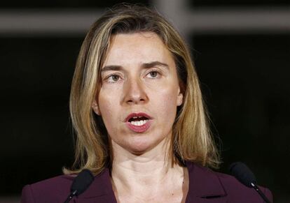 La alta representante para la Política Exterior Europea, Federica Mogherini, este miércoles en Génova.