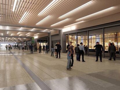 Recreación del futuro vestíbulo de la estación madrileña de Chamartín.