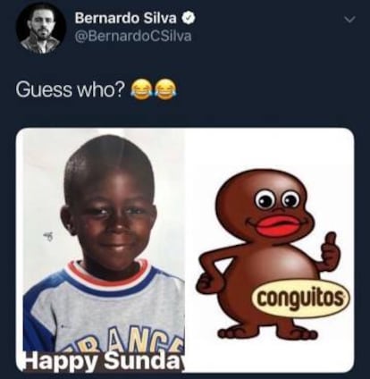 Tuit de Bernardo Silva en el que compara a Mendy con un conguito.