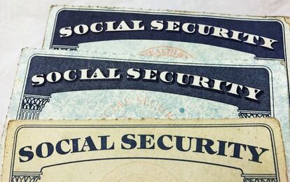 U.S. Social Security card designs over the past several decades are shown in this photo illustration.