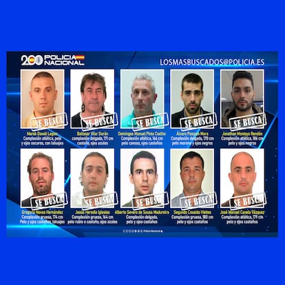 Imagen difundida este lunes por la Policía Nacional de los 10 delincuentes más buscados.