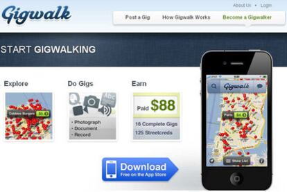 Página de Gigwalk, que recompensa por trabajos realizados con el móvil.