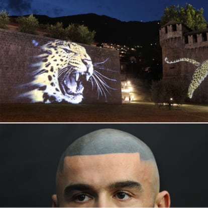 El leopardo es motivo omnipresente del festival suizo (arriba). Abajo, el actor francés François Sagat.