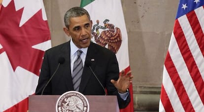 El presidente de EE UU, Barack Obama, en la rueda de prensa tras la cumbre de Toluca.