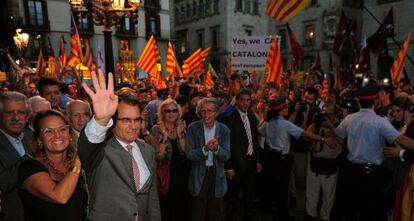 Artur Mas a la pla&ccedil;a de Sant Jaume de Barcelona. 