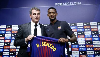 Robert Fernández junto a Semedo, en la presentación del lateral.