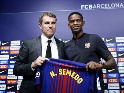 Robert Fern&aacute;ndez junto a Semedo, en la presentaci&oacute;n del lateral. 