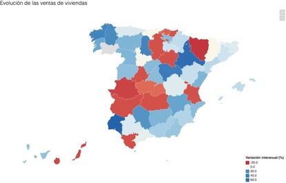 Evolución de la compraventa de viviendas, según datos del INE.