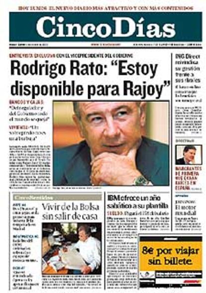 Portada de hoy del diario <i>Cinco Días.</i>