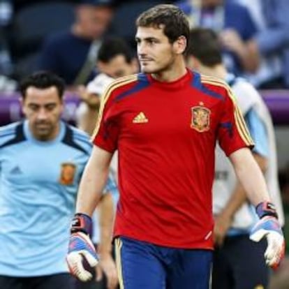 El portero de la selección española de fútbol Iker Casillas el viernes 22 de junio durante el entrenamiento del equipo en Donetsk,