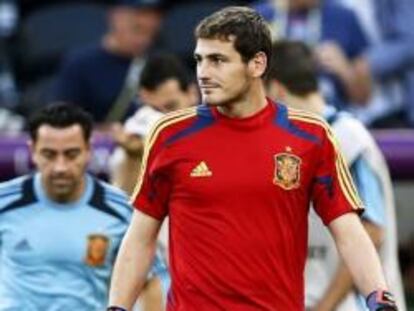 El portero de la selección española de fútbol Iker Casillas el viernes 22 de junio durante el entrenamiento del equipo en Donetsk,