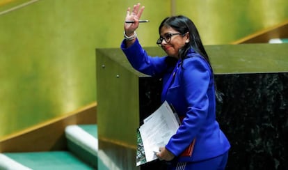 Delcy Rodríguez, en la asamblea de la ONU, en Nueva York en 2019.