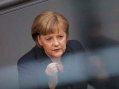 Angela Merkel durante su discurso en el Bundestag.
