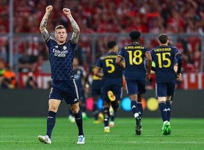 Toni Kroos celebra la victoria del Real Madrid ante el Bayern.