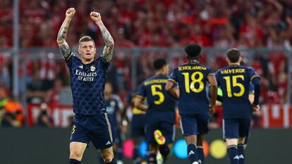 Toni Kroos celebra la victoria del Real Madrid ante el Bayern.