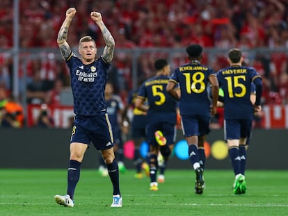 Toni Kroos celebra la victoria del Real Madrid ante el Bayern.