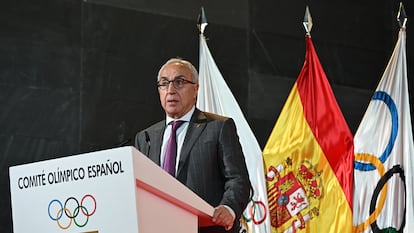 El presidente del Comité Olímpico Español, Alejandro Blanco, interviene en Asamblea General Extraordinaria del COE donde ha sido reelegido.