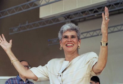 Violeta Chamorro, durante la campaña presidencial de 1989 en Miami.