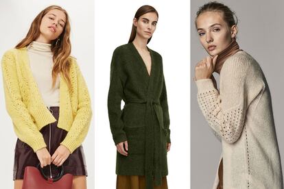 Rebecas de mohair en Topshop, Arket y Massimo Dutti.