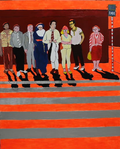 The first painting of the triptych 'Pedestres' (Pedestrians) from 1967.