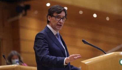 El ministre de Sanitat, Salvador Illa, durant la sessió de control al Govern aquest martes, al Senat.