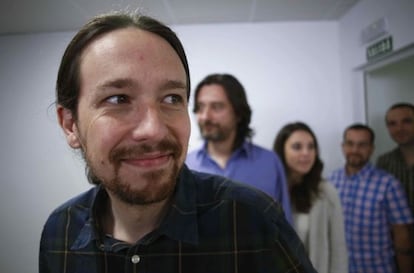 El líder de Podem, Pablo Iglesias, en la roda de premsa d'aquest dijous per analitzar la situació postelectoral del seu partit.