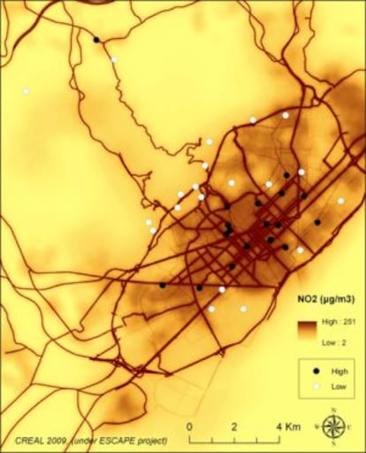 Mapa de la polución en Barcelona.