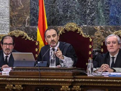 El tribunal presidido por Manuel Marchena en un momento del juicio a los líderes independentistas.