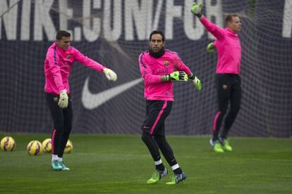 Masip, Bravo y Ter Stegen, en un entrenamiento.