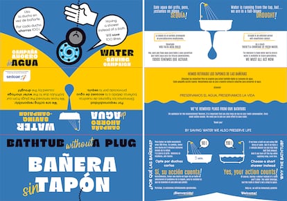 Campaña de la Asociación Española de Operadores Públicos de Abastecimiento y Saneamiento (AEOPAS) para que los hoteles quiten los tapones de las bañeras y los turistas sean conscientes de que hay que ahorrar agua.