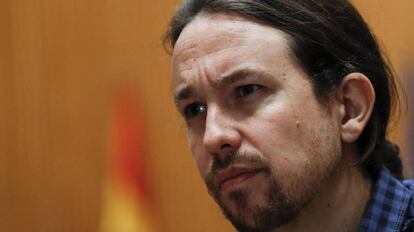 El secretario general de Podemos, Pablo Iglesias, durante una entrevista