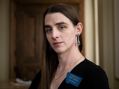 Rep. Zooey Zephyr poses for a photo at the Montana State Capitol in Helena, Mont., on April 26, 2023.