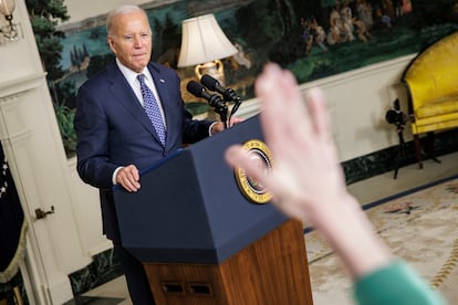El presidente de los Estados Unidos, Joe Biden, durante la rueda de prensa celebrada en la Casa Blanca el 8 de febrero. 
