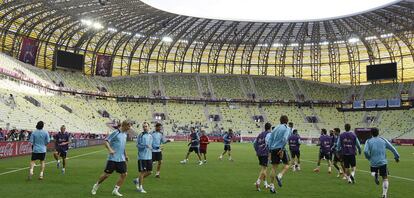 La selección española, durante el entrenamiento.