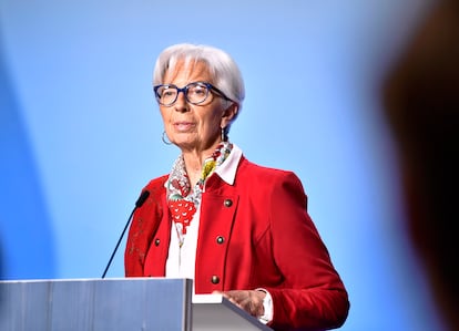 La presidenta del BCE, Christine Lagarde, durante una rueda de prensa reciente en Estocolmo.