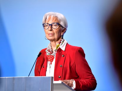 La presidenta del BCE, Christine Lagarde, durante una rueda de prensa reciente en Estocolmo.