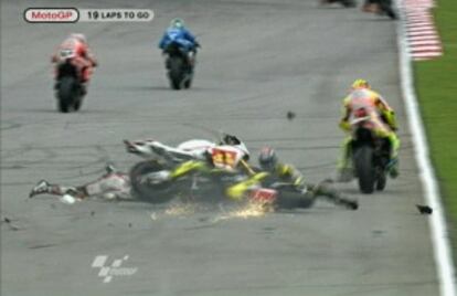 Imagen televisiva del accidente de Simoncelli.