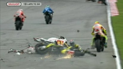 Imagen televisiva del accidente de Simoncelli.